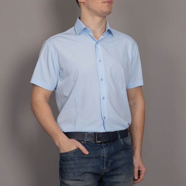 Сорочка к.р. GROSTYLE slim голубой бамбук