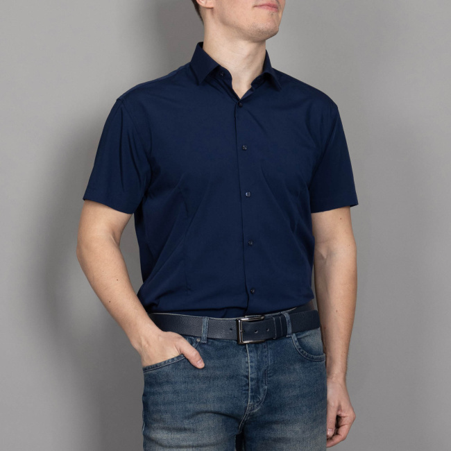 Сорочка к.р. GROSTYLE slim т.синий бамбук