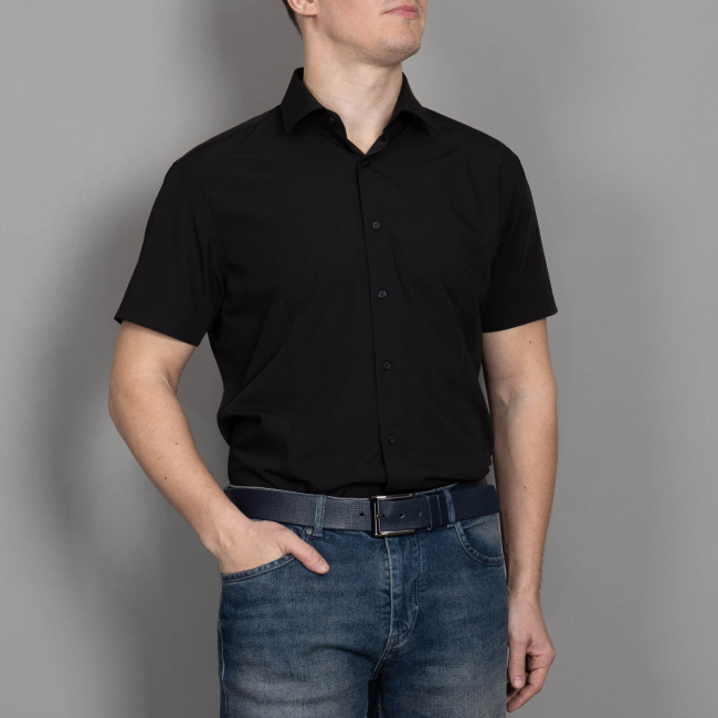 Сорочка к.р. GROSTYLE slim черный бамбук